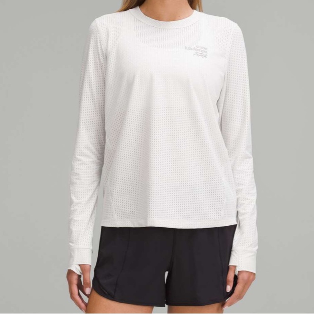 Lululemon Breathable For All Runners Long Sleeve Shirt Light Vapor Size 12 RARE - Picture 2 of 9
